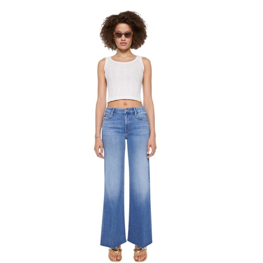 Mother The Roller Ankle Fray Jeans Double Shot Espresso Wide Leg Blue 24